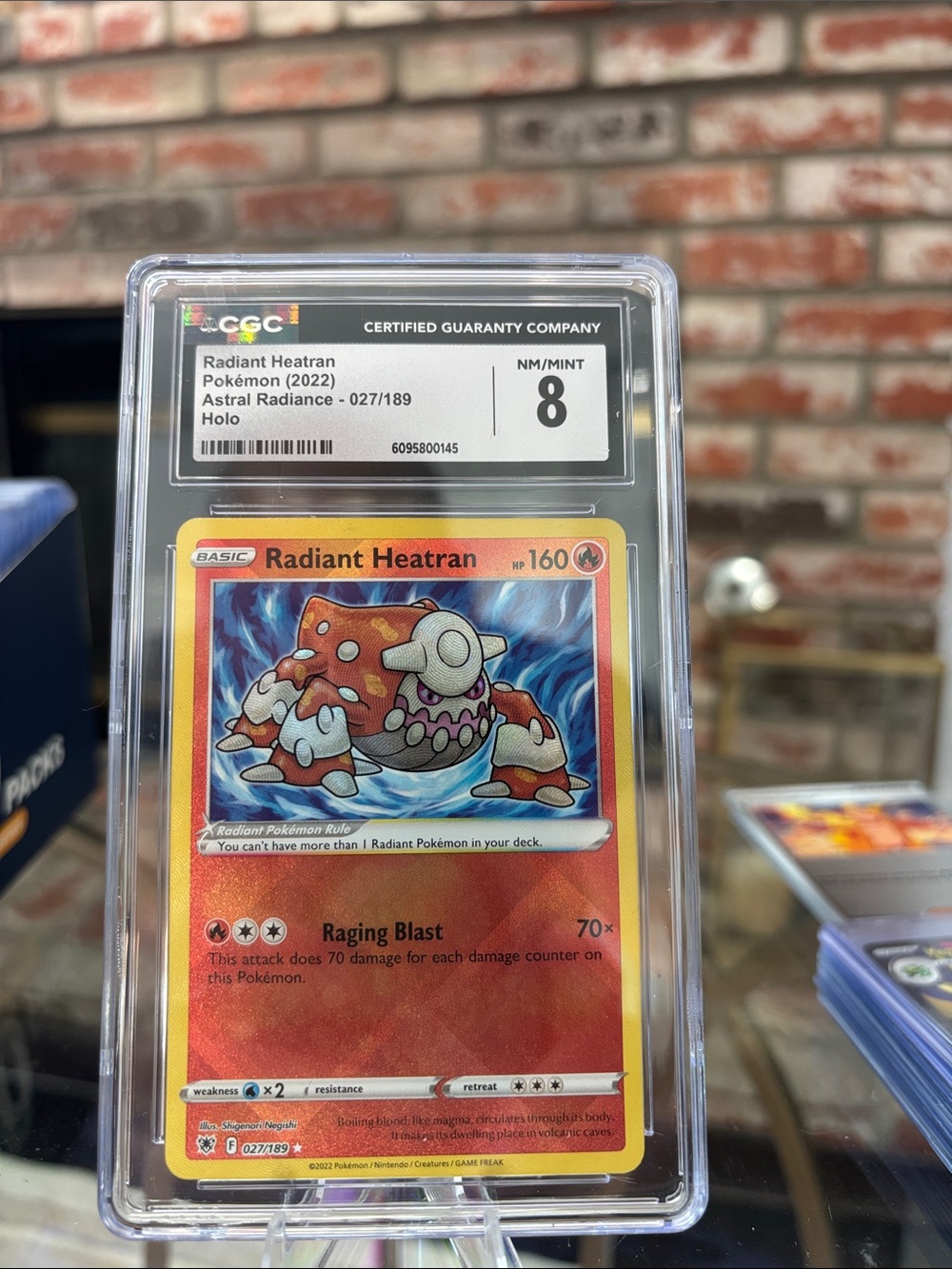 CGC 8 Radiant Heatran Pokémon Astral Radiance Holo 027/189